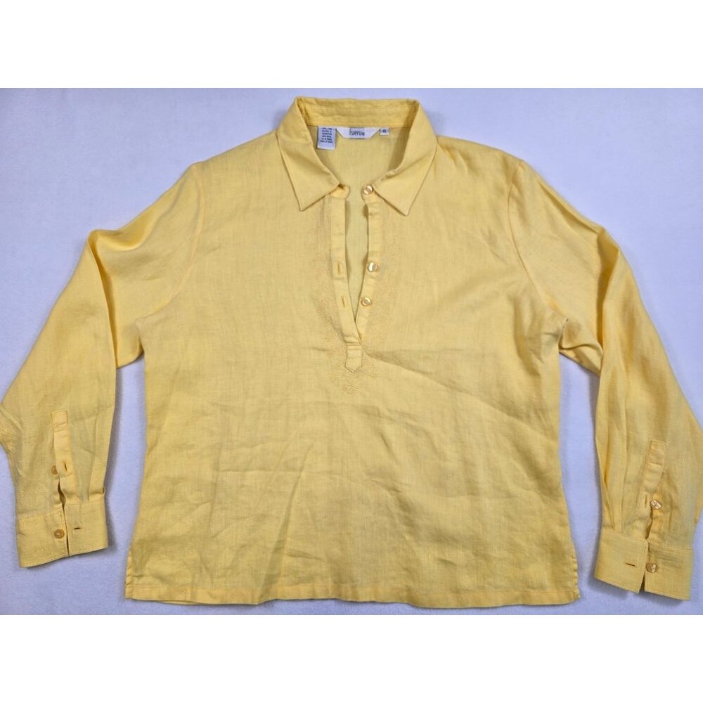 Ishyu Yellow 100% Linen Button-Up Long Sleeve Shirt XL
